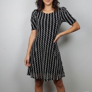 Puff Sleeve Whimsigoth Sequin Shor Taleeve Midi Dress Black And White Size 8